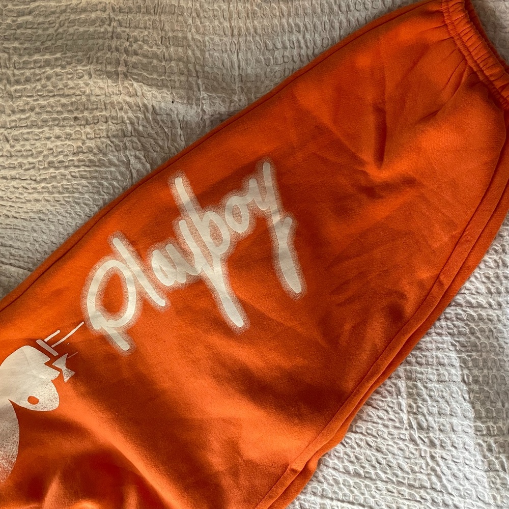 orange super oversized playboy sweatpants